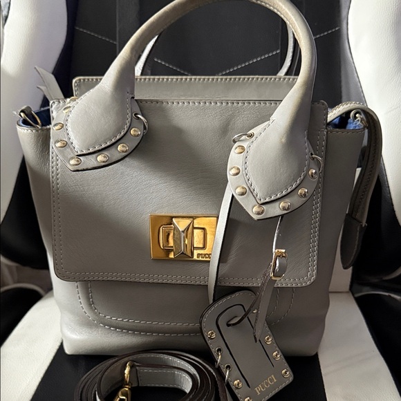 Emilio Pucci Handbags - Emilio Pucci Gray Satchel with Gold Accents